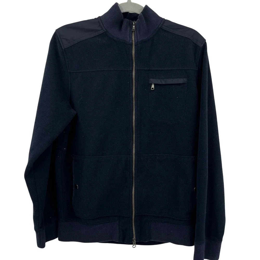 Banana Republic Men's‎ Full Zip Mock Neck Fleece Jacket Size Medium Navy Blue M